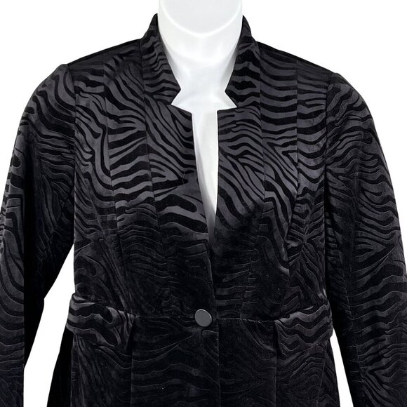 Chicos Women 4/6 Black Velvet Animal Burnout Blazer Long Jacket Witchy Fairygoth - Picture 4 of 16